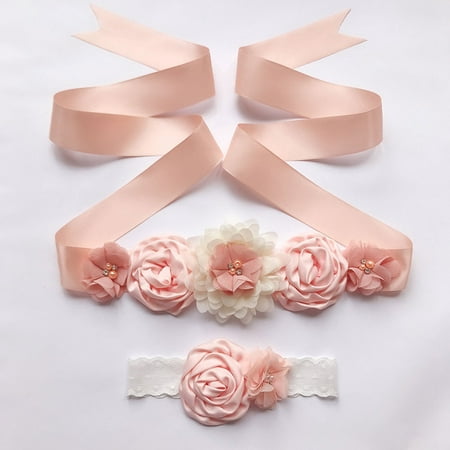 Fancyleo Fashion Vintage Pink/ivory flower Belt,Girl Woman Sash Belt Wedding Sashes belt  with flower