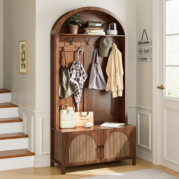 Lisicues Hall Tree with Bench and Shoe Storage Coat Rack Modern Organizer for Entryway Hallway Mud Room