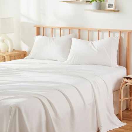 Clara Clark Premium Bamboo Blend Fitted Sheet Set Queen - White