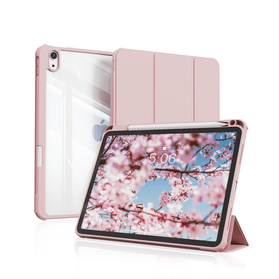 DWPSG Case for iPad (A16) 11th/10th Generation (2025/2022) with Pencil Holder, Clear Transparent Back Shell Slim Stand Shockproof Tablet Cover, Auto Wake/Sleep,Pink