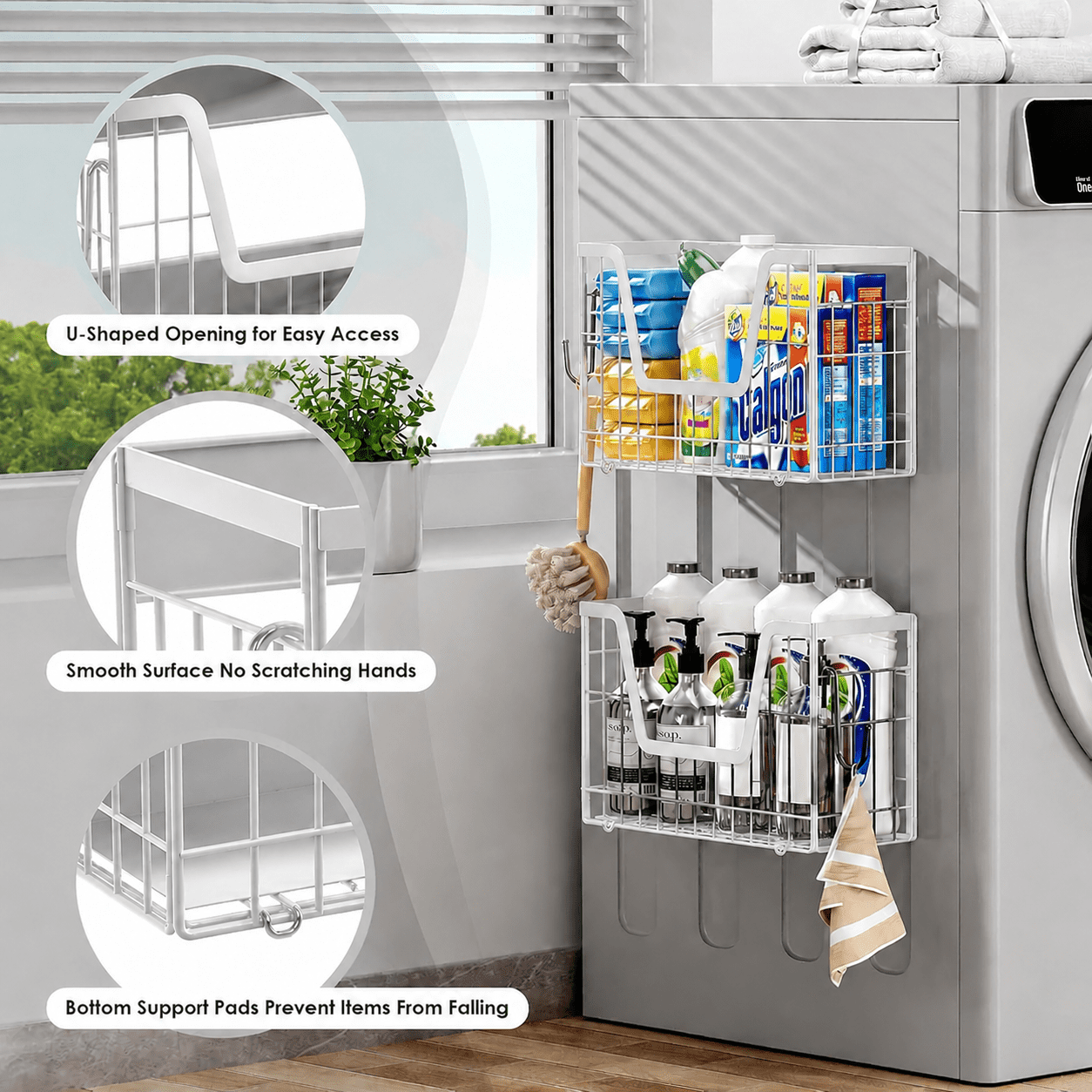 White Magnetic Shelf for Fridge, Fruit Potato and Onion Storage Bins, Magnetic Spice Rack Shelves for Side of Refrigerator, Fruit Basket Magnetic Fridge Shelf Kitchen Pantry Storage Organizer
