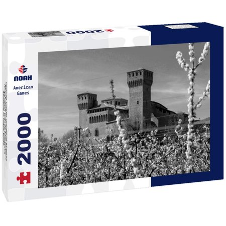 Noah Jigsaw Puzzle Vignola Castle medieval fortress Kirschstadt with its blossoms Modena in black white 2000 pieces