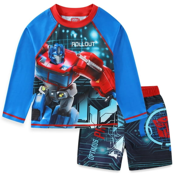 Transformers Optimus Prime UPF 50 Rash Guard and Swim Trunks Swimwear Set (Boys), 2 Piece Set, Sizes 4-12