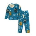 thumbnail image 2 of Junzan Cute Colorful Owls And Trees Print Womens Pajama Sets,Long Sleeve Button Down For Women Pjs 2 Piece, 2 of 9