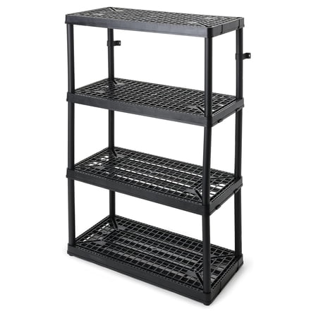 KriKac 4 Shelf Fixed Height Ventilated Heavy Duty Storage Unit 18 x 36 x 54.5 Organizer System for Home, Garage, Basement, & Laundry, Black