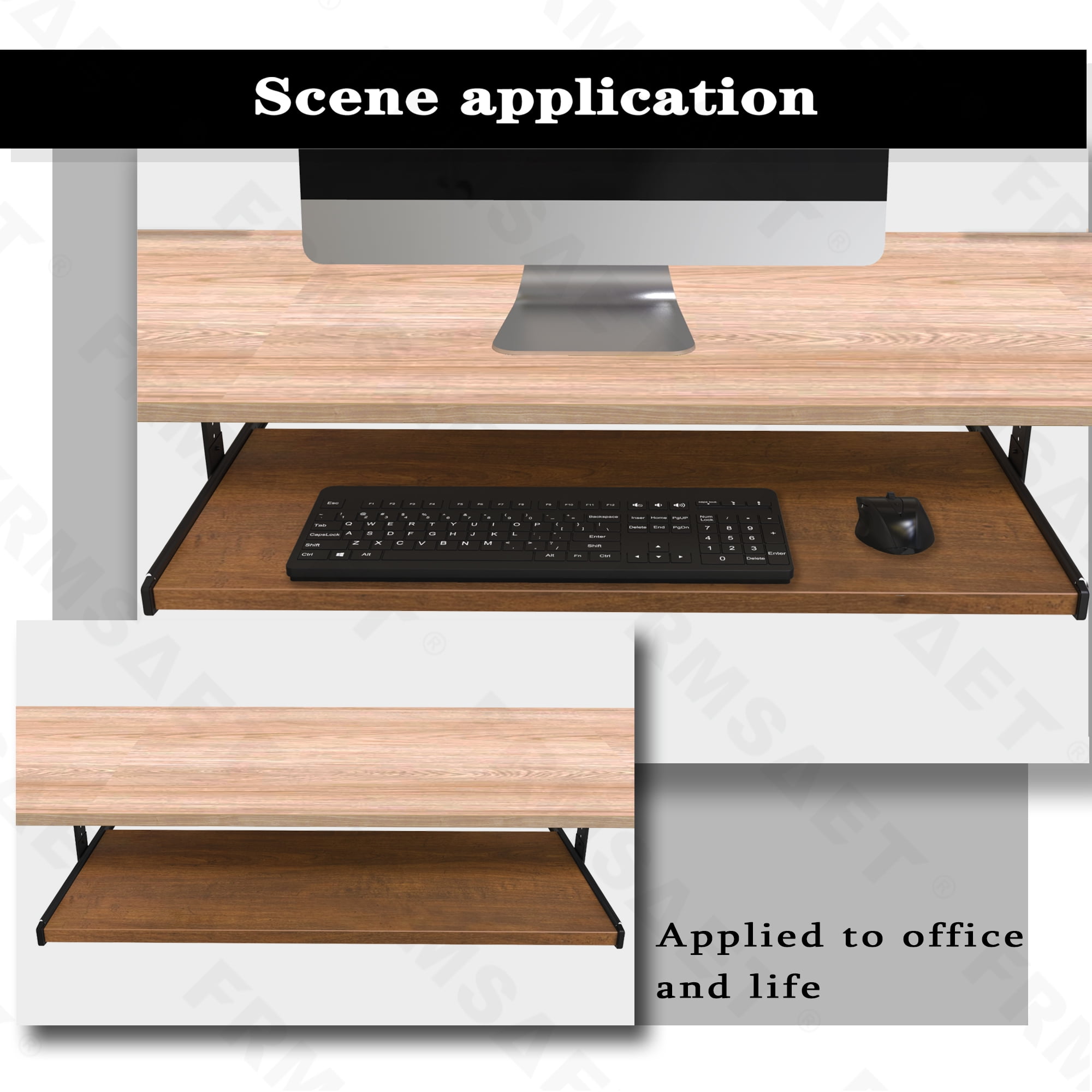 FRMSAET Office Furniture Accessories Home Hardware 24/30 inches Keyboard Drawer Tray Wood Holder Under Desk with Adjustable Height slide . (30 inches,Brown)