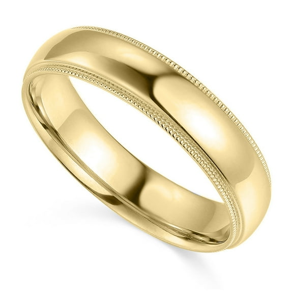 Precious Stars 14K Yellow Gold 5-mm Unisex Comfort-Fit Polished Milgrain Wedding Band