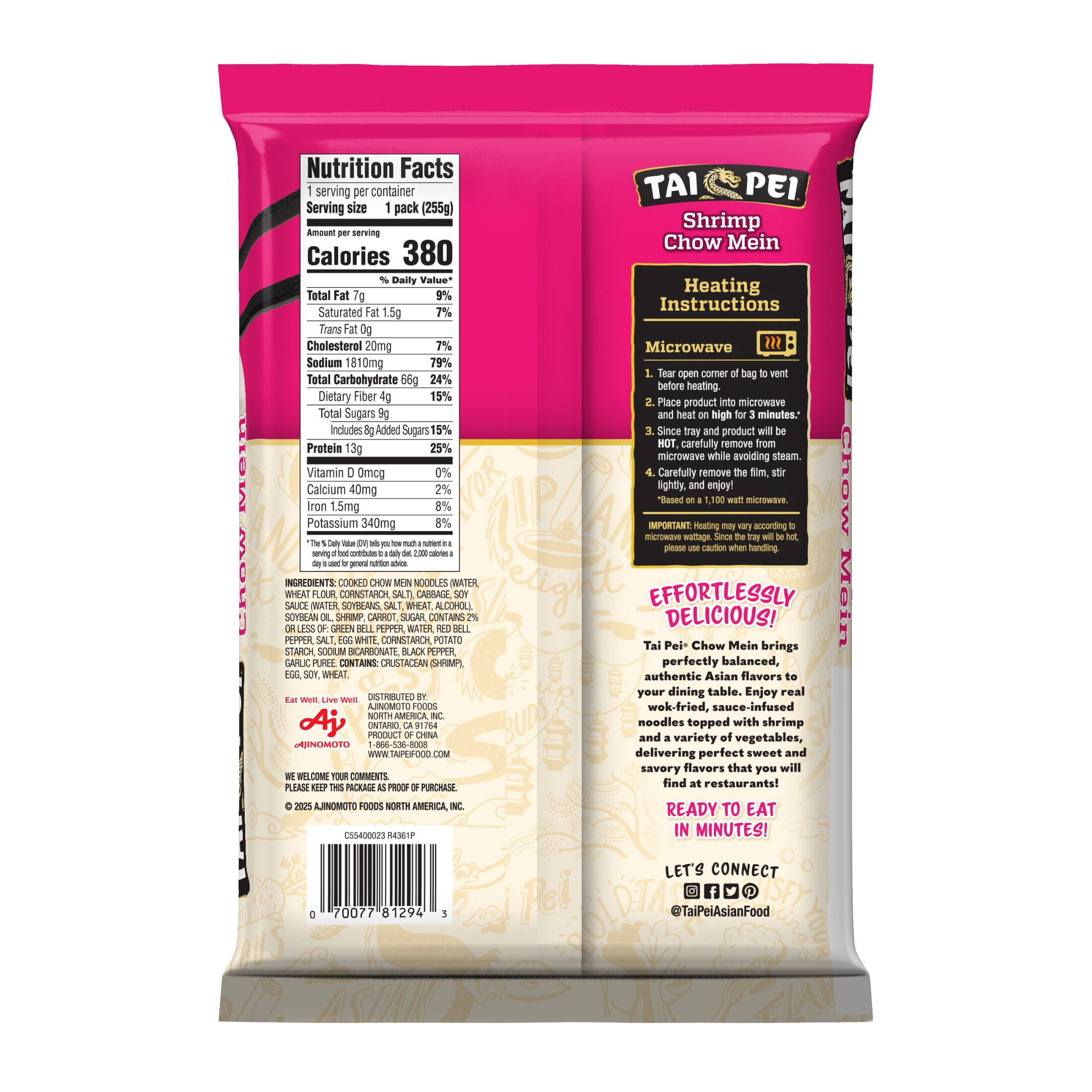 Tai Pei Shrimp Chow Mein, Frozen Asian Meals, 9 oz