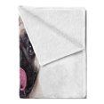 thumbnail image 2 of Pug Soft Flannel Fleece Throw Blanket, Pug Holding Food Bowl and Licking Its Lips Hunger Image Raising Its Hand, Cozy Plush for Indoor and Outdoor Use, 60" x 80", Cream Grey Black, by Ambesonne, 2 of 5