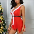 thumbnail image 6 of Fengqque Women Sexy Lingerie Christmas Clothes Deep V Hooded Plush Stitching Nightdress Sexy Pajamas Suit, 6 of 9
