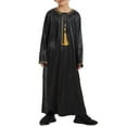 thumbnail image 2 of Mercatoo Boys Muslim Clothing Kids Prayer Outfits Long Sleeve Eid Dresses Embroidered Thobe Solid Color Crewneck Arabic Abaya, 2 of 9