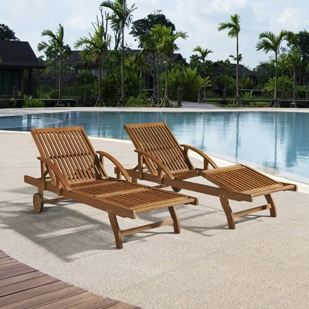 Caspian Eucalyptus Wood Lounge Chair with Arms and Adjustable Leg Rest/Set of 2