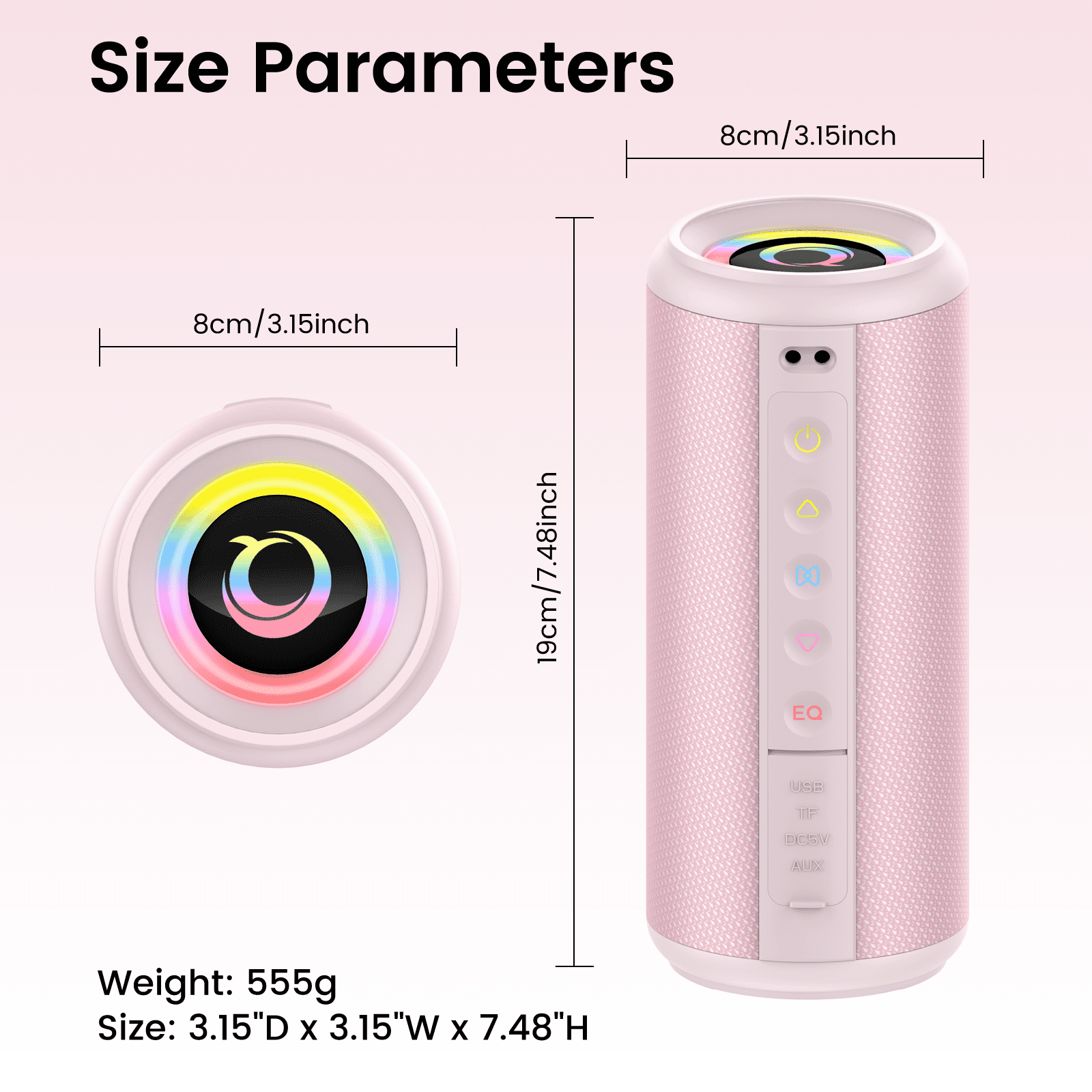 Portable Bluetooth Speaker, Bluetooth 5.4 Wireless Speaker with 20W HD Loud Stereo Sound, 20H Playtime, IP7 Waterproof, LED Lights, TWS Pairing, Built-in Mic, for Outdoor, Party, Home, Gift