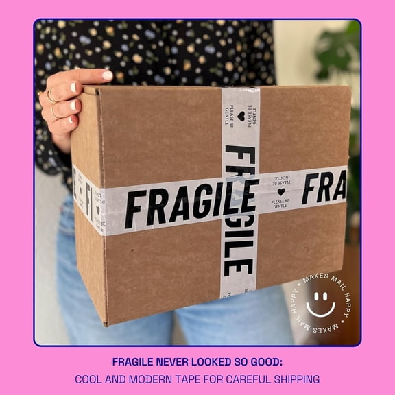NDIUG-Fragile Packing Tape, Please Be Gentle, Cream Black Cute Designer Packaging and Shipping Tape for Small Business - Printed Tape for Moving, 1.88" x 110 Yards (330 feet)