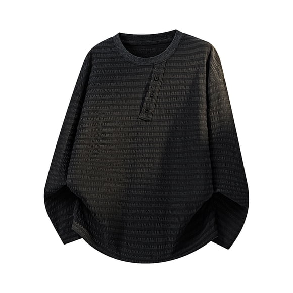 Men's Japanese Style Casual Long Sleeve Placket Top for Everyday Wear – Comfortable Daily Basic T Shirt with Elegant Placket Design