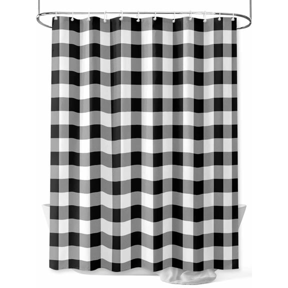 Farmhouse Checkered Small Stall Shower Curtain, Waterproof Shower Curtains for Bathroom, Black White Buffalo Plaid Washable Fabric Cloth Bath Curtain for Bathtub Decoration with Hooks 36x72 Inches