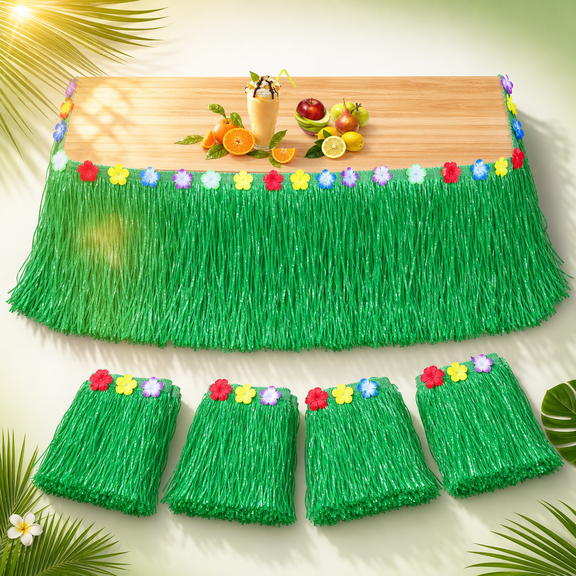 Green 1 9 Foot x 29.5 Inch Hawaiian Luau Grass Table Skirt Tropical Party Decorations
