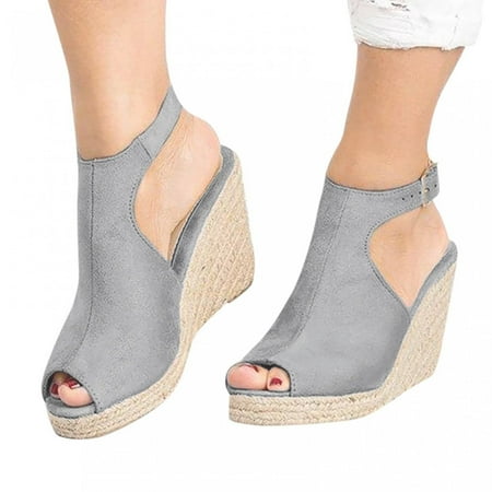 

Womens Wedge Sandals Platform Sandal Fashion Cashew Flower Print Cloth Sandals Platform Wedge Fish Mouth Sandals