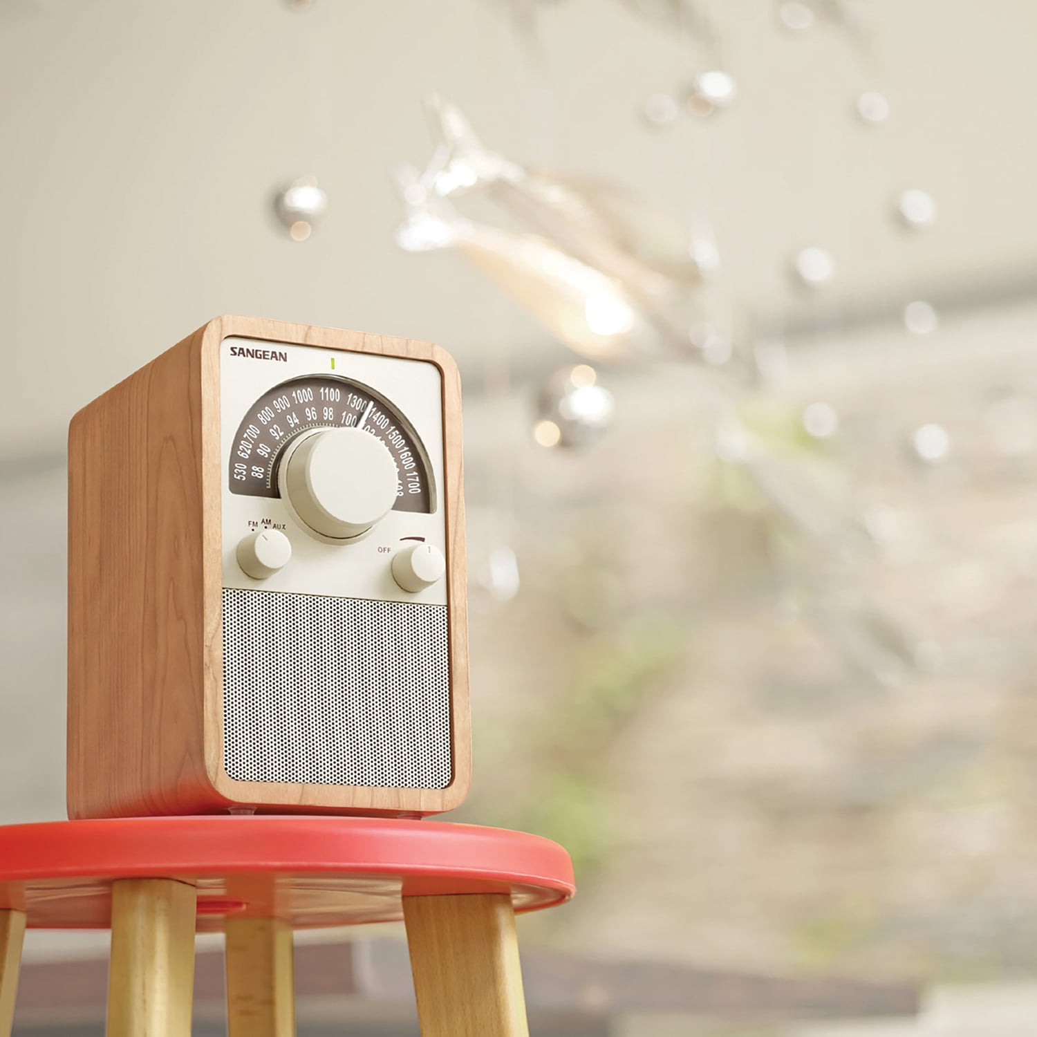 Sangean WR-15 Tabletop Retro Wooden Cabinet AM/FM Analog Radio Receiver, Walnut, WR-15WLPT