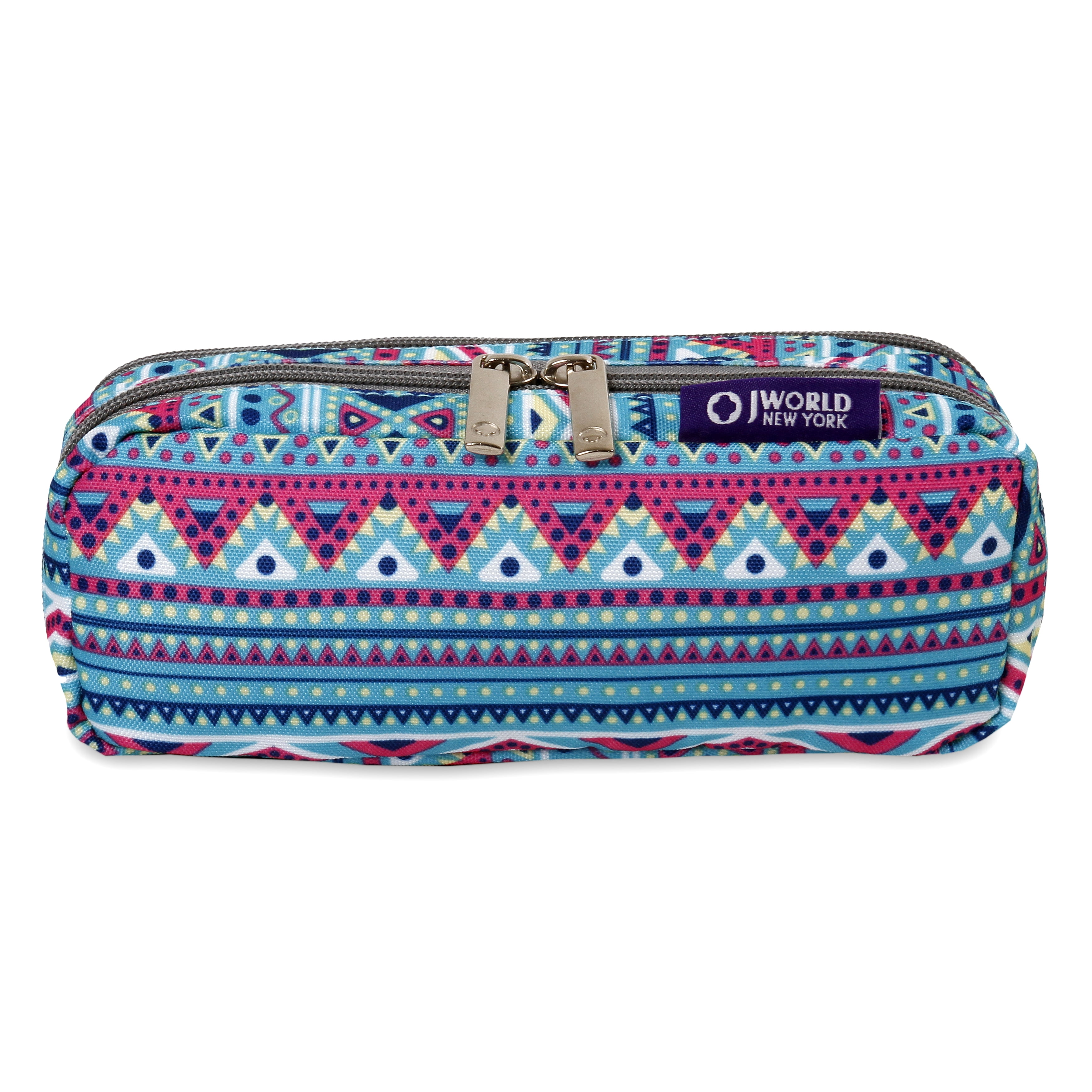 J World Girls Jojo Double Compartment Kids Pencil Case for School, Mint Tribal