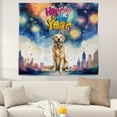 thumbnail image 2 of Happy New Year with Golden Retriever Fireworks Holiday Xmas Winter 2025 Tapestry Goldens Dog Lover Gifts Idea Wall Hanging Backdrop Home Decor - 00025, 2 of 5