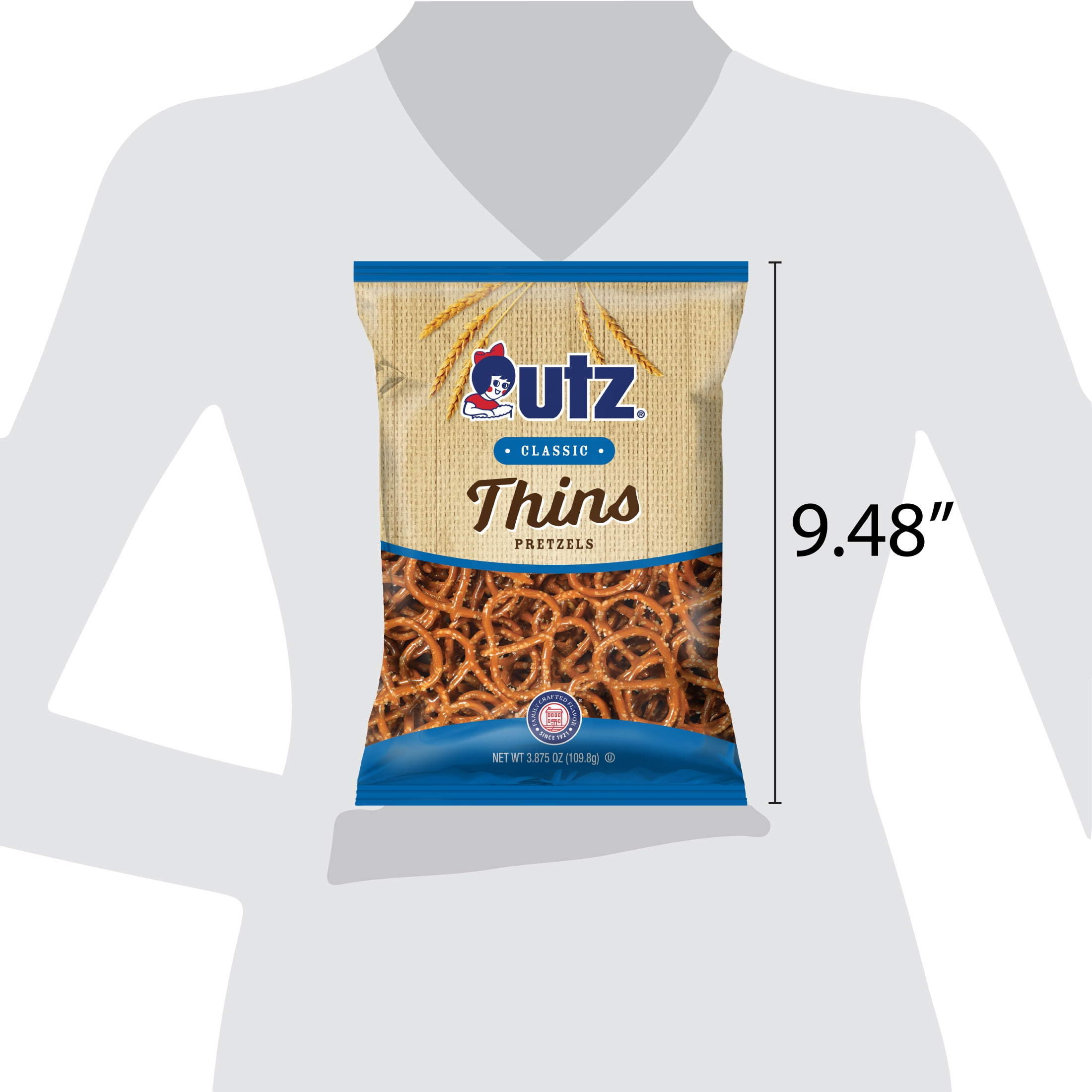 Utz Classic Thins Pretzels, 3.875 oz Bag