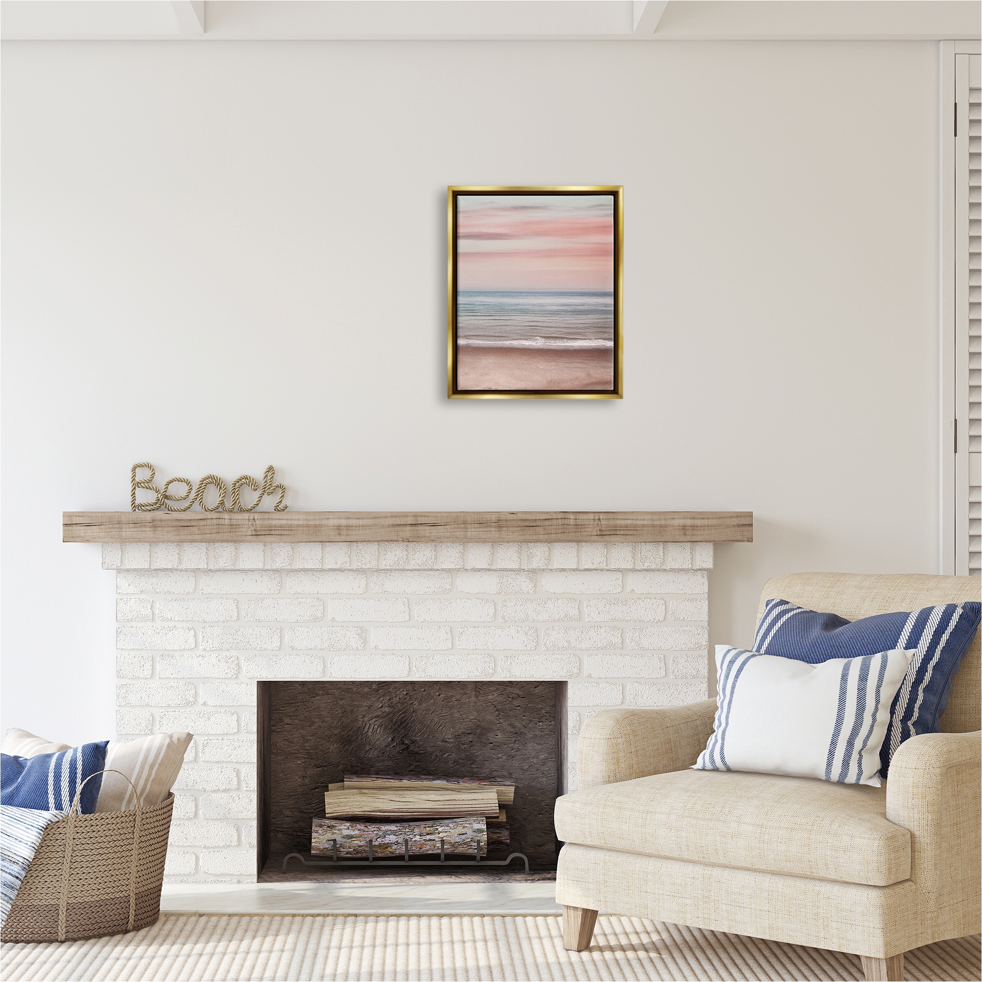 Stupell Industries Pastel Shore Sunset Landscape Painting Gold Floater Framed Canvas Art Print Wall Art, 17 x 21