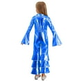 thumbnail image 2 of LiiYii Kids Girls Shiny Metallic Jumpsuit 70s Hippie Disco Funky Dance Outfit Dancewear Royal Blue 6, 2 of 5