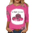 thumbnail image 4 of TIMIFIS Chandails de Sensibilisation au Cancer du Sein pour Femmes Ruban Chandail à Manches Longues Blouse Imprimée T-shirt Ample Blouse à Manches 3/4 Col Rond Hauts Décontractés Automne/hiver, 4 of 5