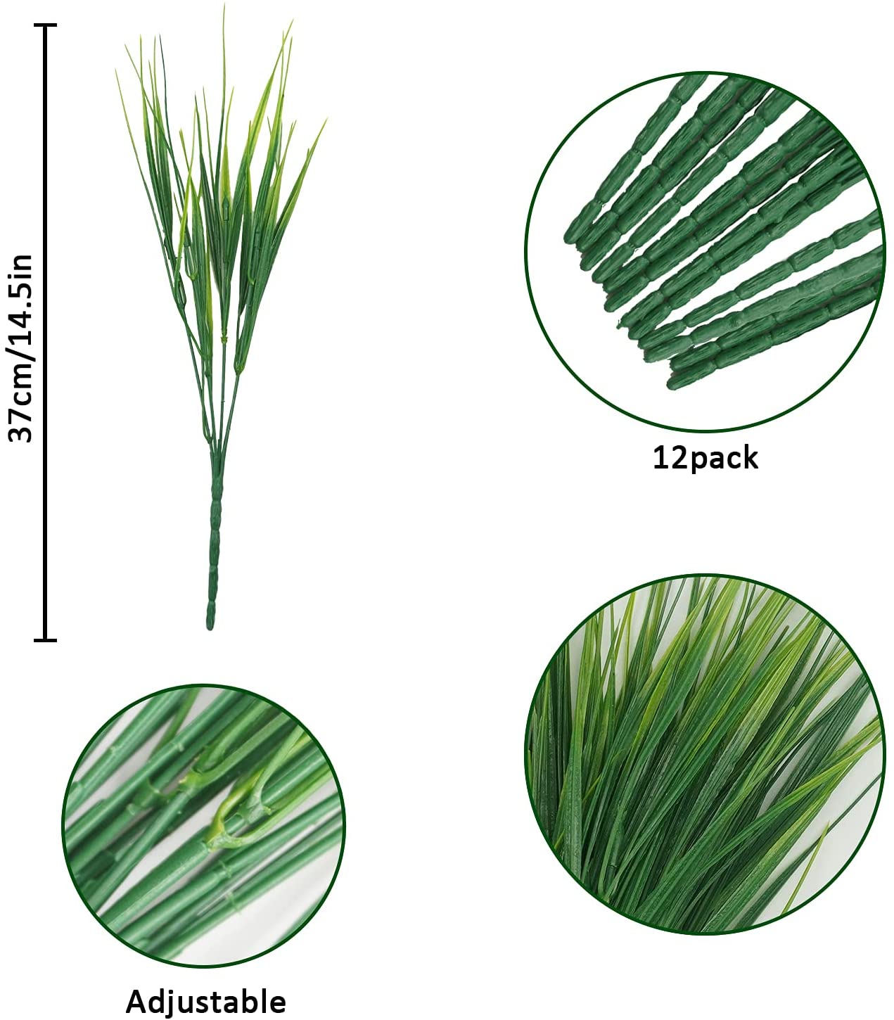 10 Bundles Artificial Grass Plants Outdoor UV Resistant Fake Grass Plants No Fade Faux Plastic Plants for Outside Garden Window Box Planter Decor (Green)