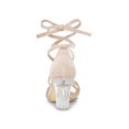 thumbnail image 2 of BLISSFUL STEP Women's Velvet Lace-Up Clear Block Heel Sandals Beige (Size 6), 2 of 7