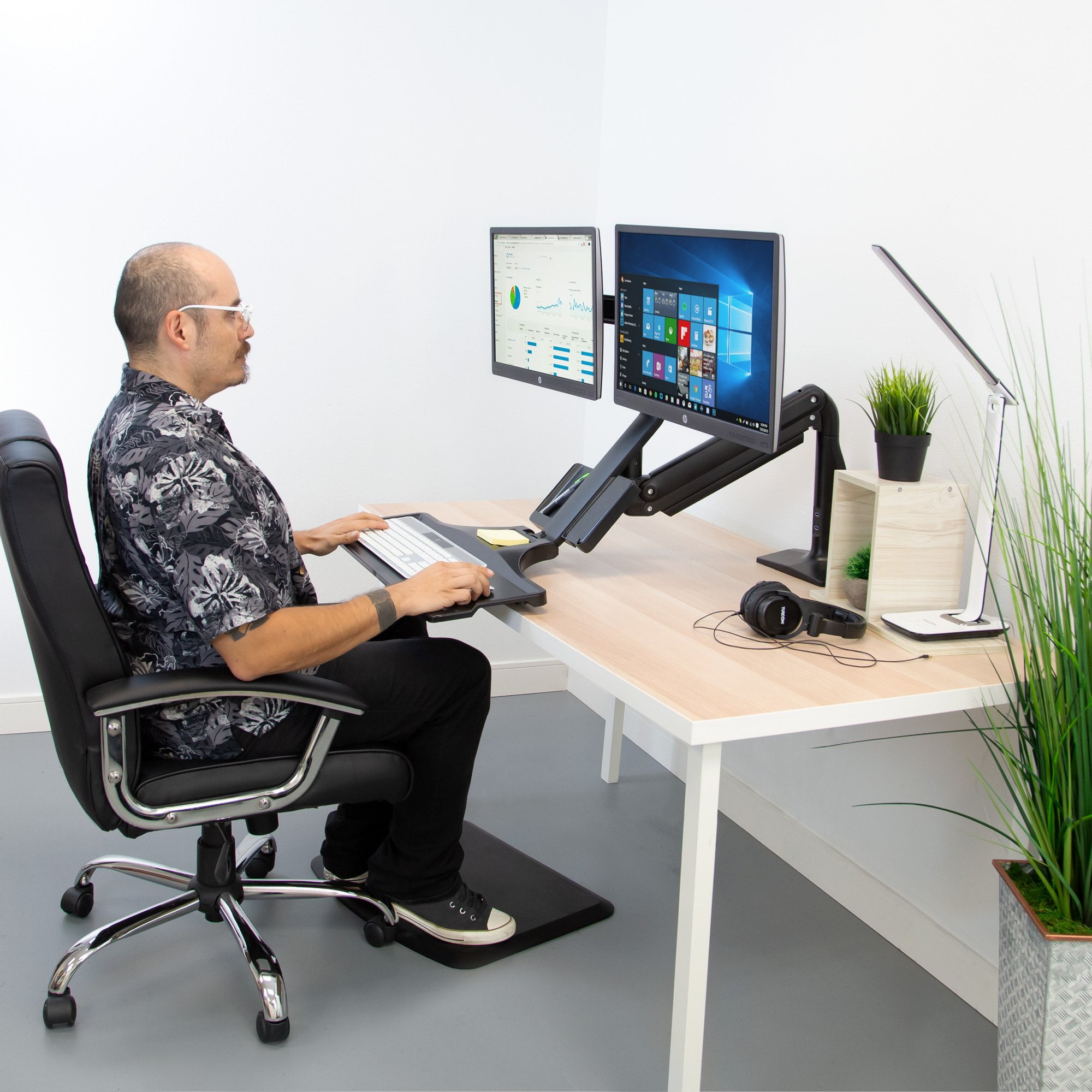 Mount-It! Dual Monitor Sit Stand Desk Mount with USB 3.0 Ports | Fits 17-27 Inch Screens