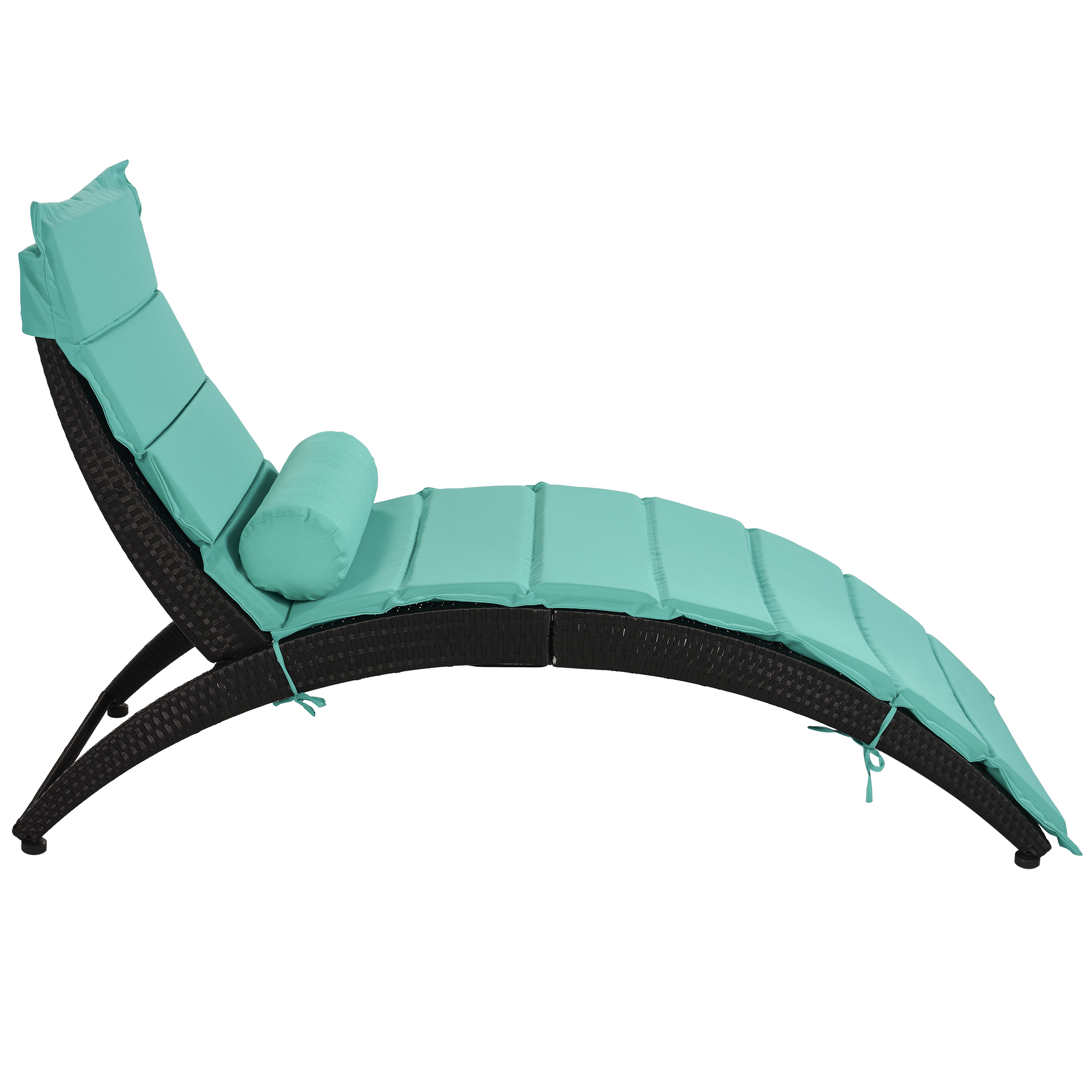 BTMWAY Outdoor Wicker Chaise Lounge, All-Weather Rattan Lounge Chair with Cushion and Head Pillow, Patio Furniture Sun Lounger Foldable Chaise Lounger, Folding Sunbed Tanning Recliner for Beach Pool - image 5 of 11