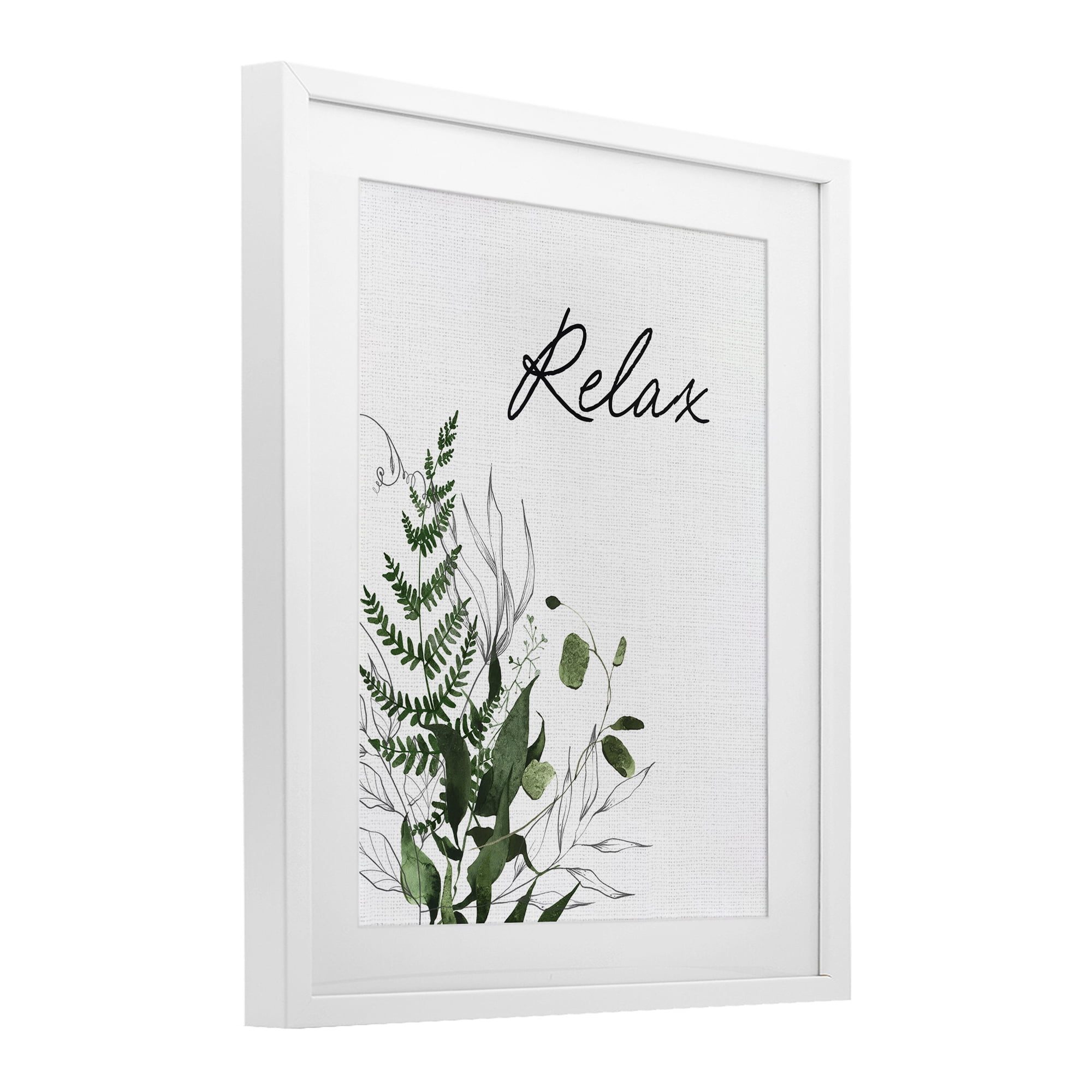 Relax Ferns & Botanicals White Framed Print Under Glass, design by Lettered and Lined