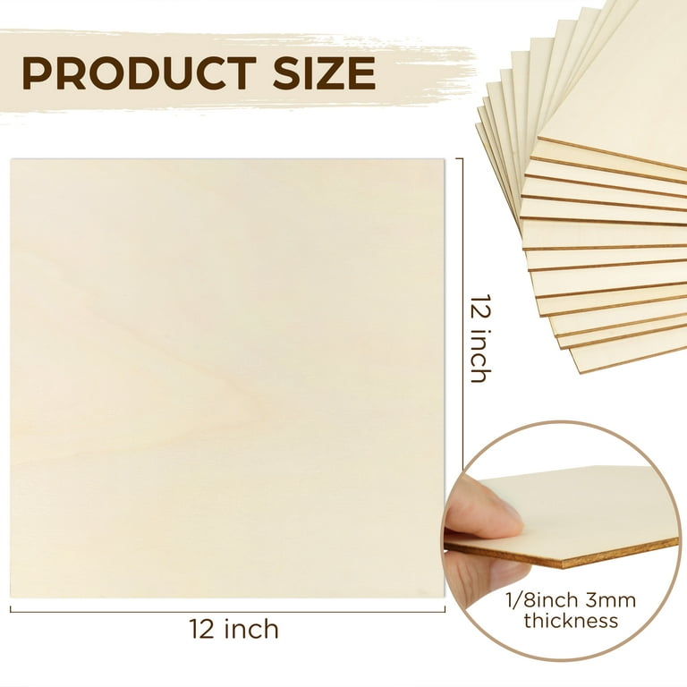 12 Pack Basswood Sheets for Crafts,12 x 12 x 1/8 Inch- 3mm Thick Plywood  Sheets with Smooth Surfaces, Squares Bass Wood Boards for Laser Cutting,  Wood