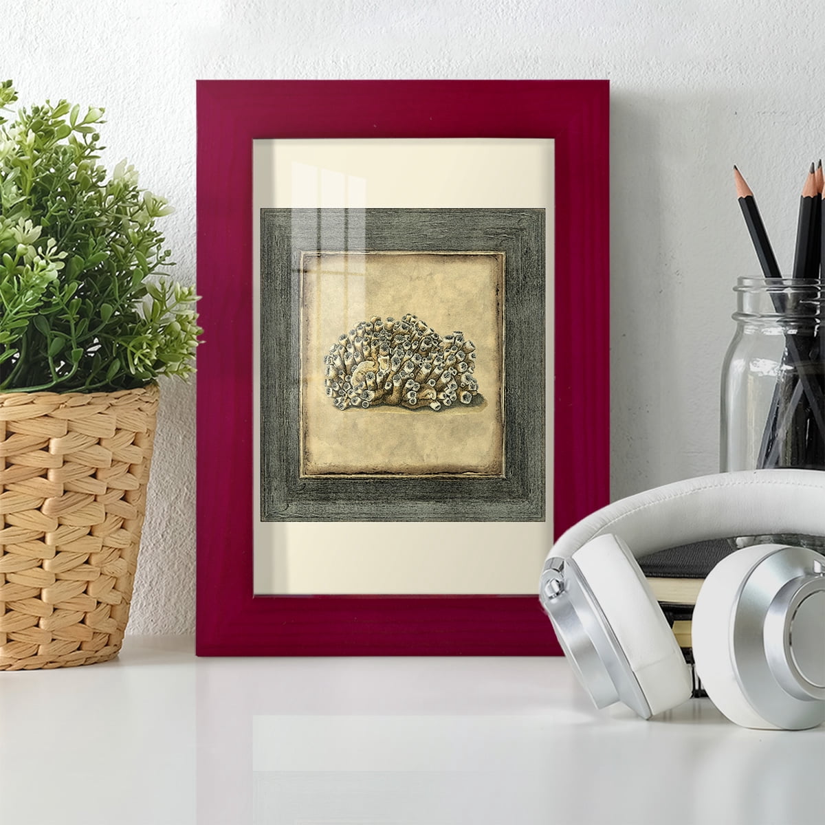 Mini Exotic Coral I (U) - Framed Print w/glass - Cherry Red