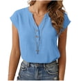 thumbnail image 3 of Horkkom Dress Shirts for Women Summer V Neck Button Short Sleeve Tops Business Work Casual Tops L, 3 of 7