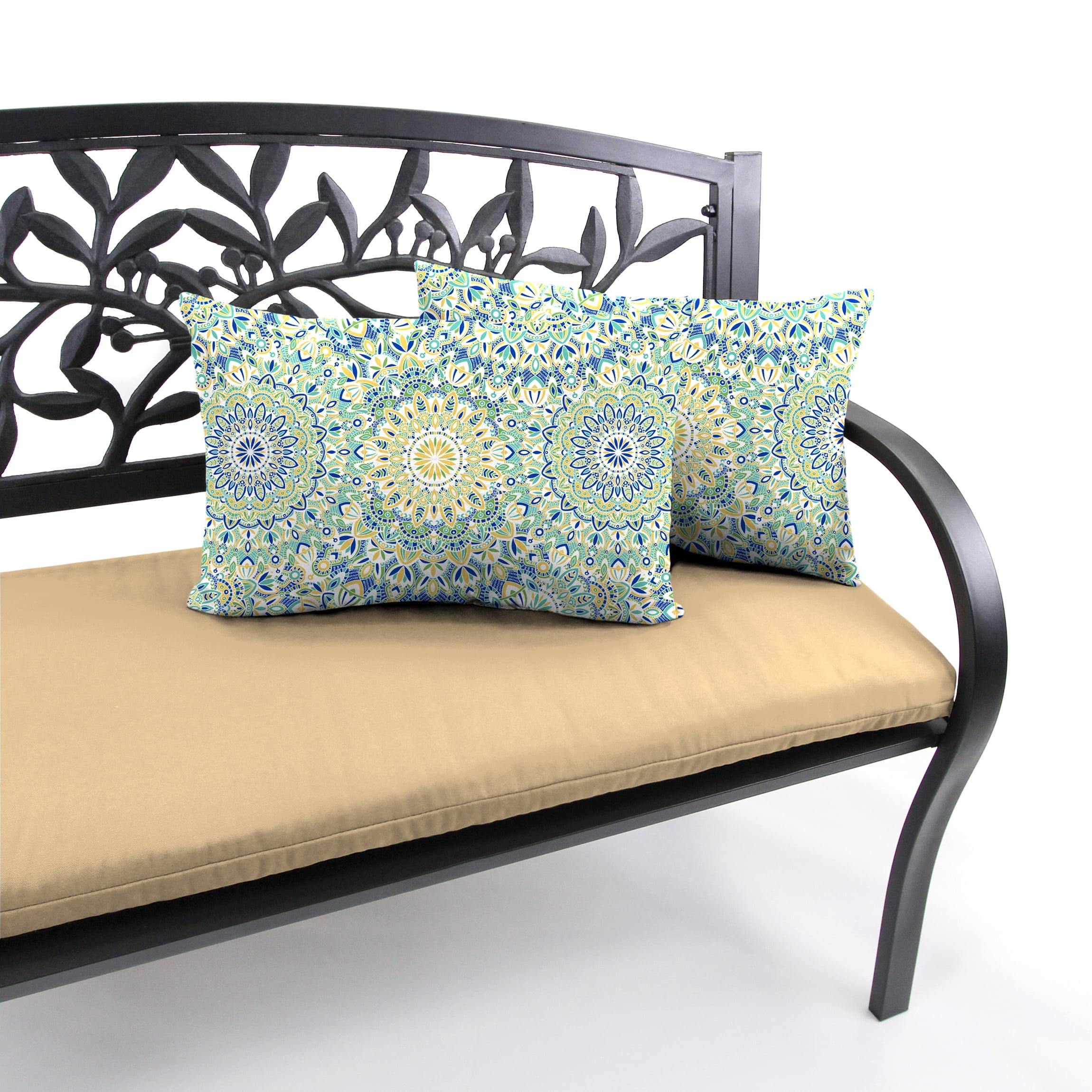 Jordan Manufacturing 12" x 18" Alonzo Fresco Blue and Green Medallion Rectangular Outdoor Lumbar Throw Pillow (2 Pack)