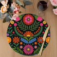 thumbnail image 3 of Bohemian Round 15 Inch Placemats Set of 4, Red Green Tribal Mexican Abstract Flower HeatResistant Non Slip Place Mats for Dining Table, Wipeable Braided Kitchen Table Mats for Housewarming, 3 of 9