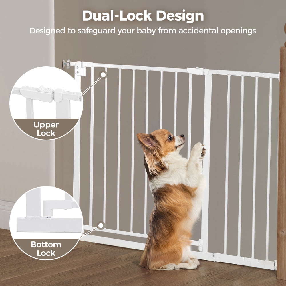 Pet Gate, Domipet 29.5"-43.3" Extra Wide Safety Pet Gate for Stairs Doorways, Top of Stairs, White