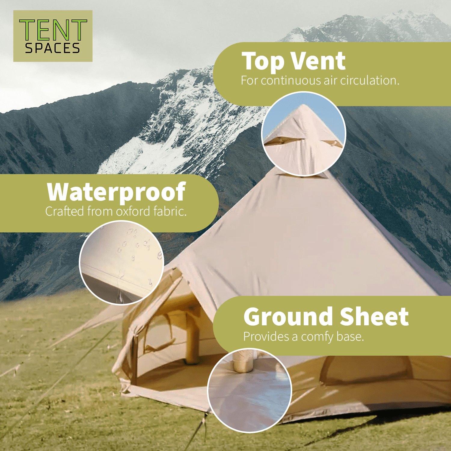Tentspaces - Inflatable Tents for Camping | Glamping Tent | Blow Up Tent | Air Tents for Camping Adult | Lightweight | Durable | Quick Assembly | Includes Air Pump Pegs & Ropes | 5 Person (Rene 4400)