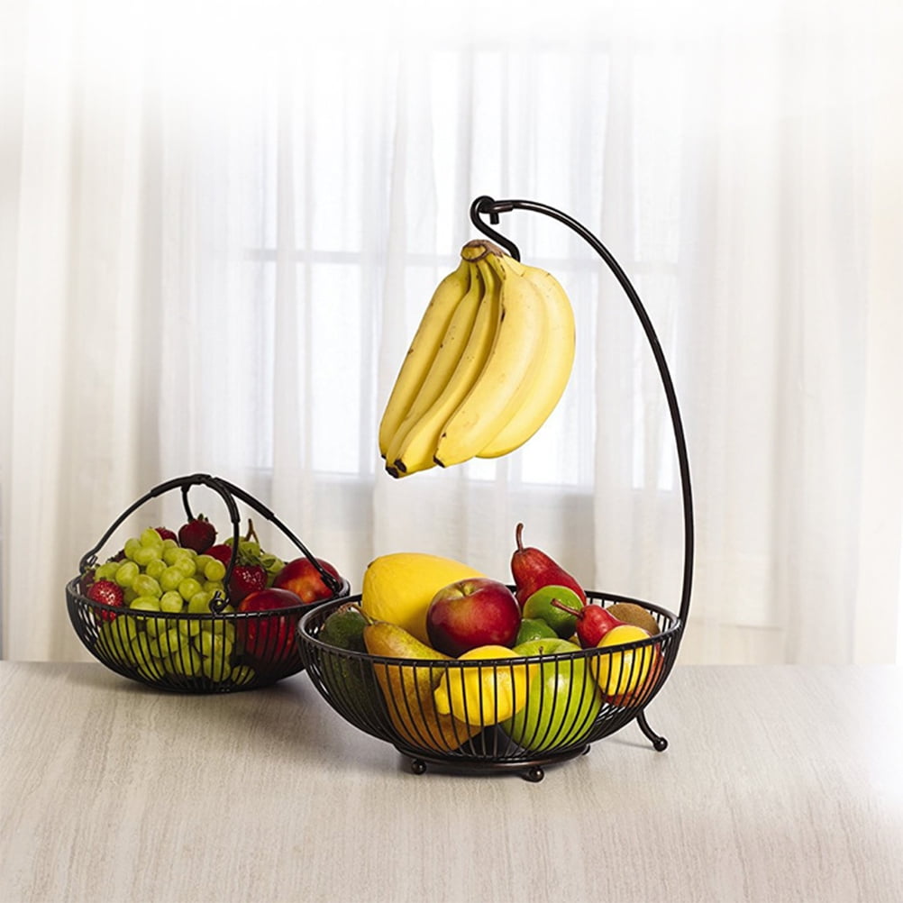 FRCOLOR  Storage Basket Fruit Bowl Divided Serving Tray with Lid Modern Black