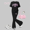 thumbnail image 6 of HCNTES Teen Girls 2 Piece School Outfit Short Sleeve Tee & High Waist Flared Pants Summer Clothing Set Casual Kid Clothes 7-13Y(L04-Black,8-9 Years), 6 of 9
