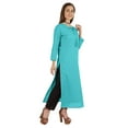 thumbnail image 2 of Moomaya Solid Long Kurti For Women Cotton Tunic 3/4 Sleeve Ethnic Formal Kurta w/ Pockets, 2 of 7