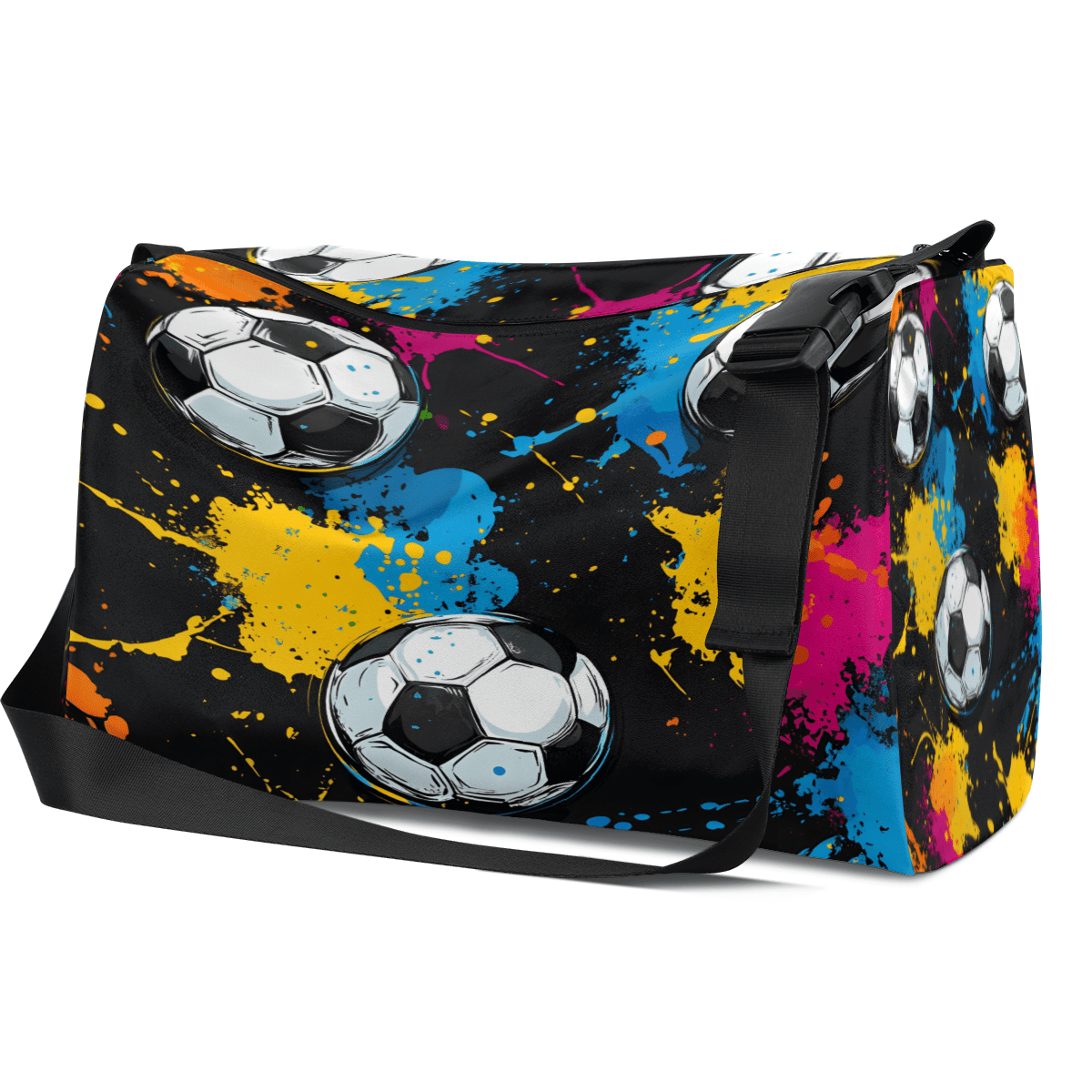 Leather Crossbody Gym Bag Duffle Travel Tote, Football/Soccer Sport Design, Adjustable Strap, Water-Resistant Weekender Carry On Overnight Bag, 14.8x9.9x7.9 Inch