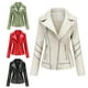 thumbnail image 4 of YUEHAO - Chaqueta de cuero fina con cuello alto y cremallera para mujer, color liso, color blanco, 4 of 8