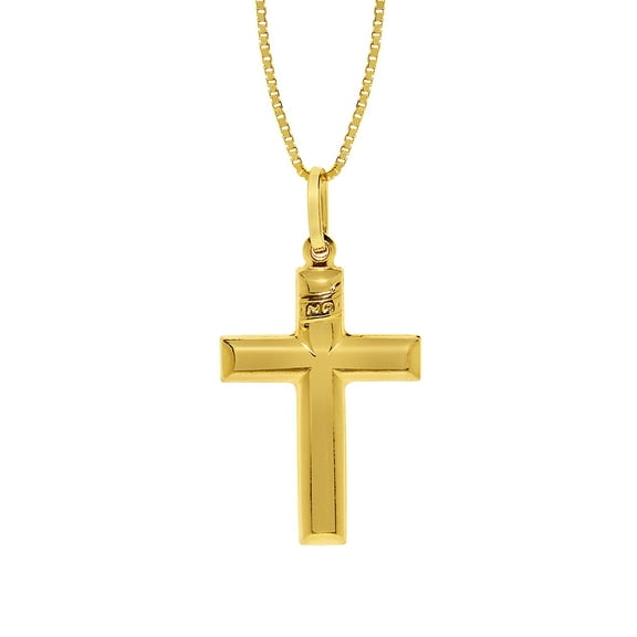 Precious Stars 14K Yellow Solid Gold Traditional 1.02" Cross Unisex Religious Pendant with 22" Chain Necklace