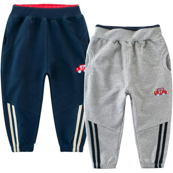 Ougyinr Toddler Boys 2 Pack Cotton Active Jogger Sweatpants Sport Jogger,Kids Casual Athletic Pocket Jogger Pants