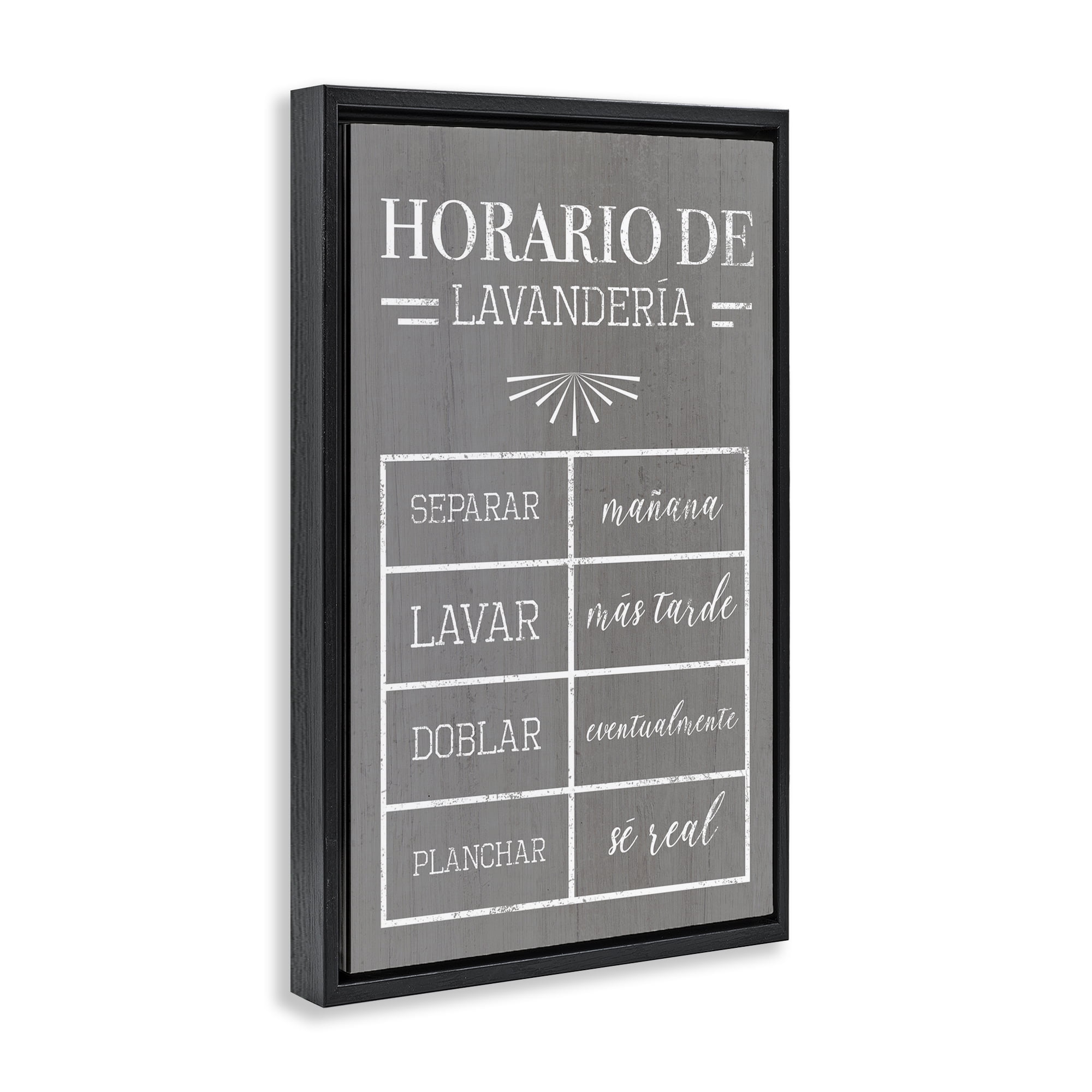 Stupell Industries Horario de Lavandería Bath & Laundry Painting Black Floater Framed Art Print Wall Art, 17 x 25