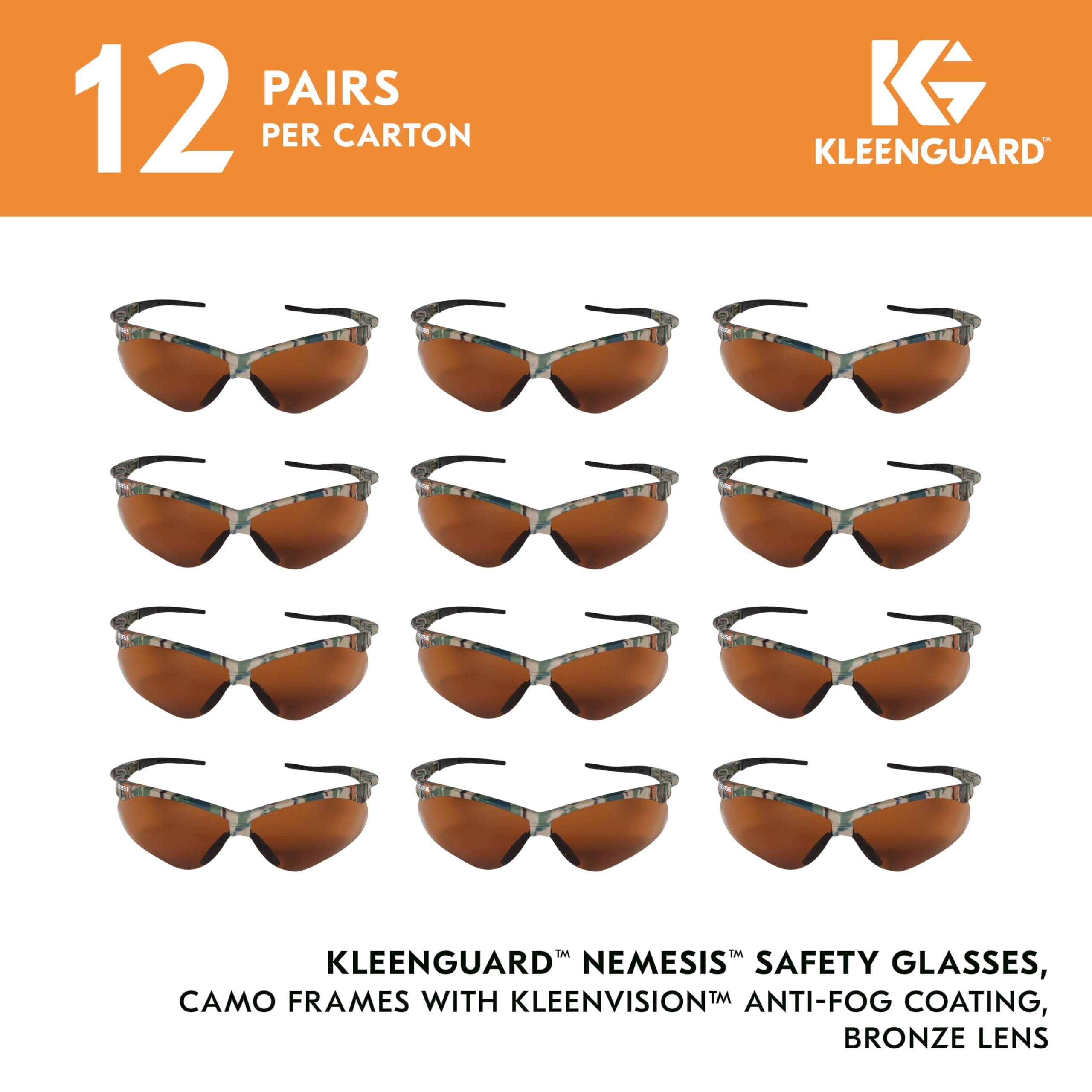 KLEENGUARD V30 Nemesis Safety Glasses 19644, Bronze Lenses with Camo Frame, 12 Pairs / Case